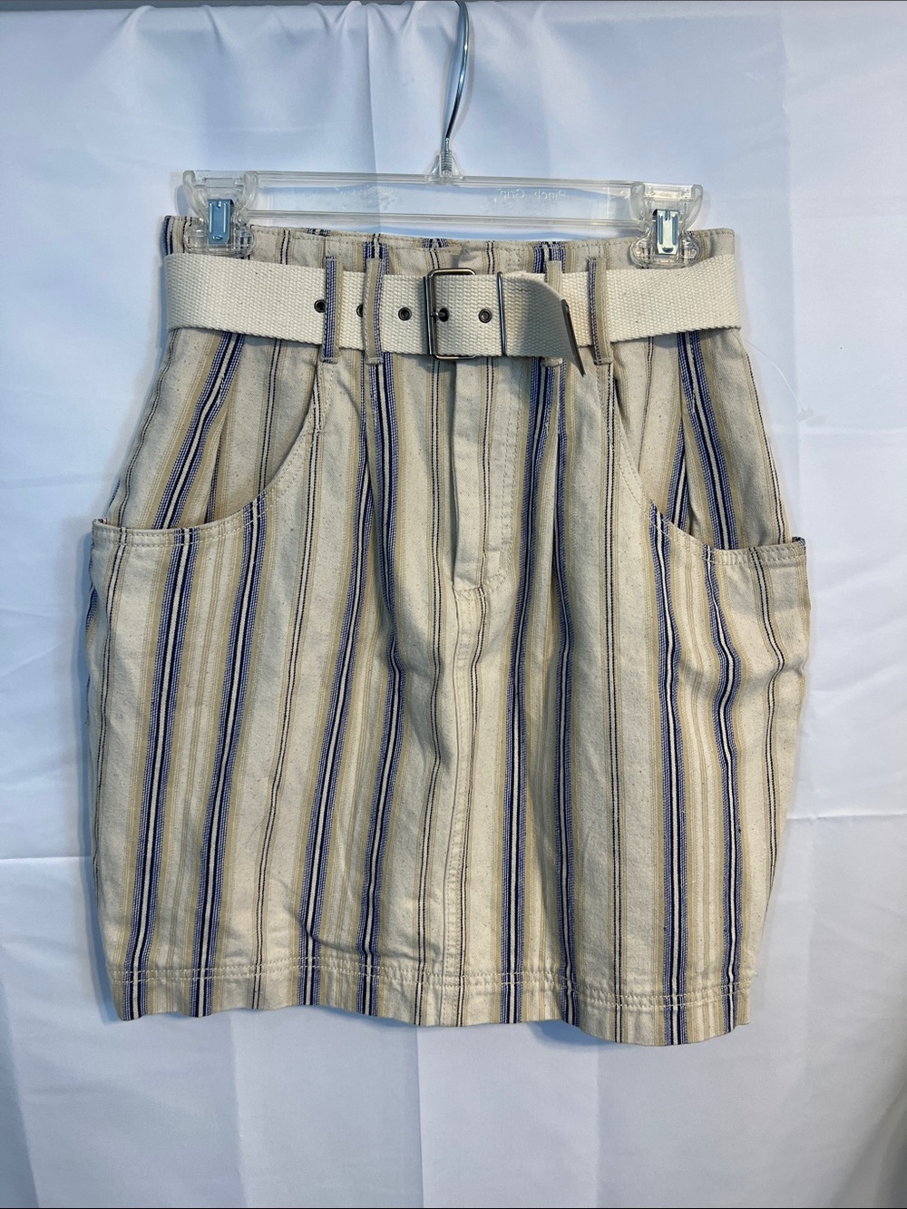 Vintage Striped Canvas Mini Skirt with Belt